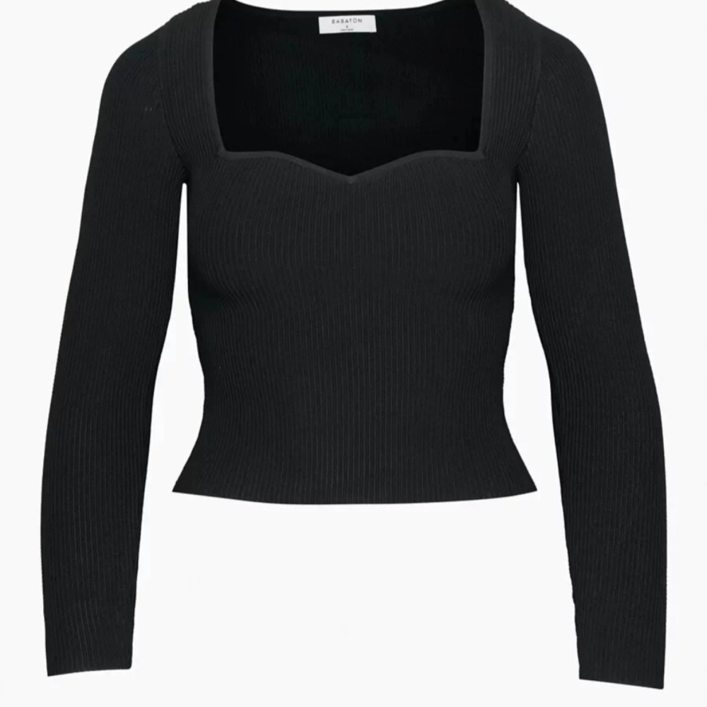 Aritzia Black Ribbed Sweetheart Neck Long-Sleeve Top